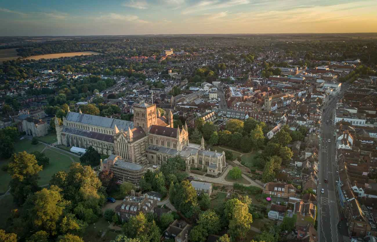 st Albans city filmed by drone