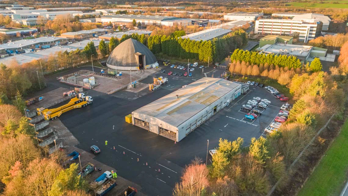 Aerial drone shot of a highways depot