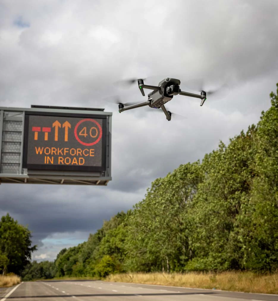 Aerial drone view of highway infrastructure projects