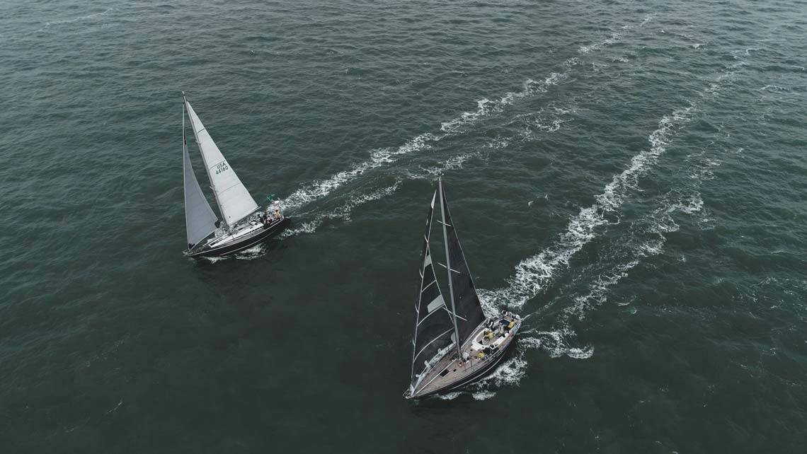 Aerial view of a sailing race