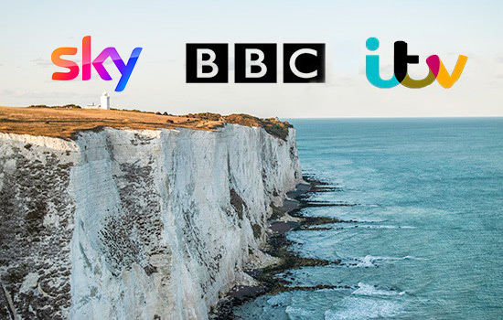 Aerial view of cliffs from a drone used in a TV programme