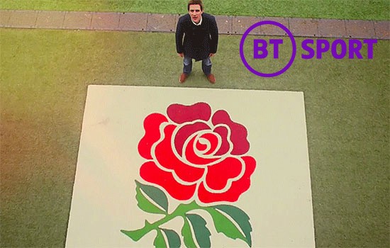 Sports presenter filmed from a drone